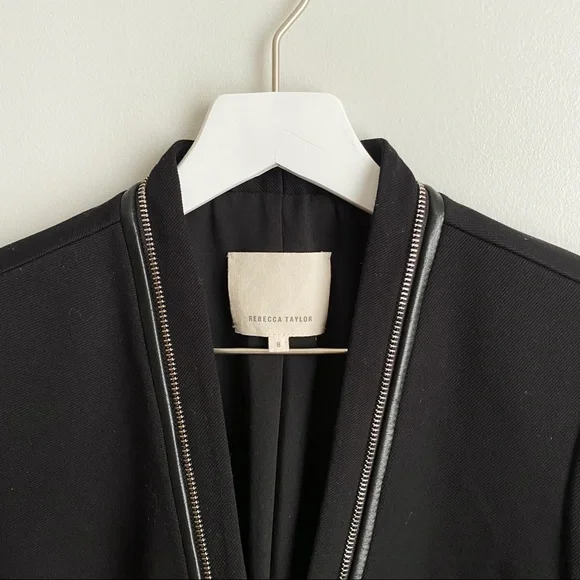 Rebecca Taylor Twill and Leather Tuxedo Blazer in Black - Picture 3 of 7